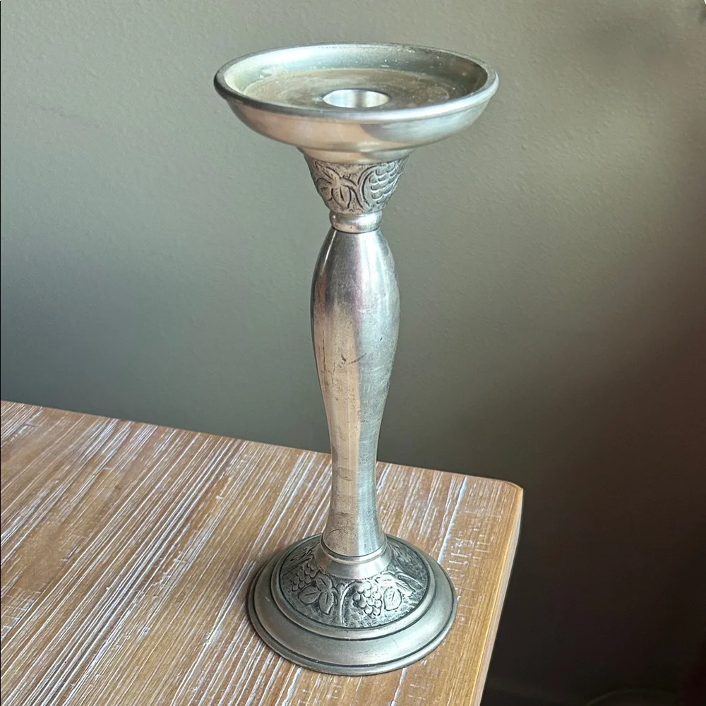 Vintage Pottery Barn Vine Silver Pewter Taper Pillar Candle Holder 10